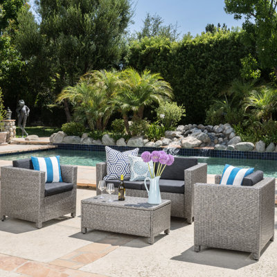 Backyard 4Pc Lounge With Water- , Iron And Blend Garden Seating Ensemble Pe Foam Cushions