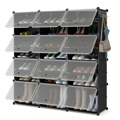 48 Pairs Portable Shoe Shelves 12-Cube Shoe Storage Cabinet W/Removable Shelf
