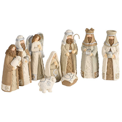 Nativity 9 Piece 4H White Knitted Look