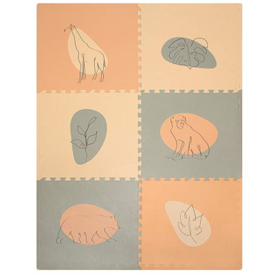Hakuna mat: tapis de jeu pour bébé élégant: Jungle - beige et sauge - 72 x 48 po, 6 carreaux de sol en mousse XXL, tapis de jeu épais, parc pour enfants rampant-ventre, non toxique
