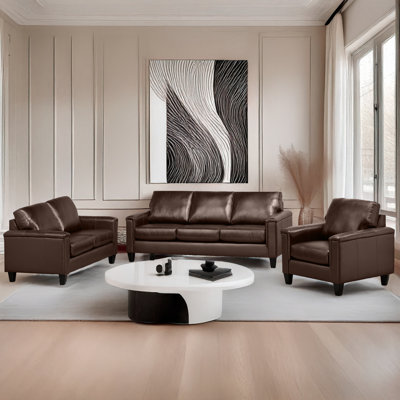  Ensemble de salon en cuir véritable 3 pièces Deboer