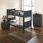 Lit simple superposé au-dessus de style transitionnel avec structure réversible en bois massif brun anthracite, conception à lattes, tête de lit à panneau et décoration de chambre à coucher convertible avec cadre en bois franc, finition, pour
