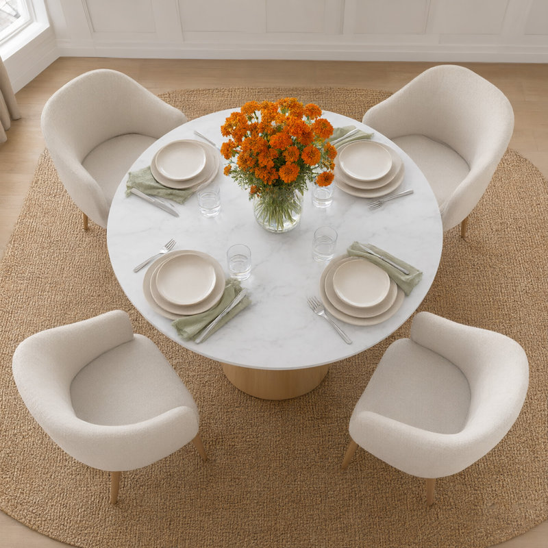 Table de salle à manger ronde moderne en pierre frittée de 35 pouces avec pied central pour cuisine ou salon, Beige