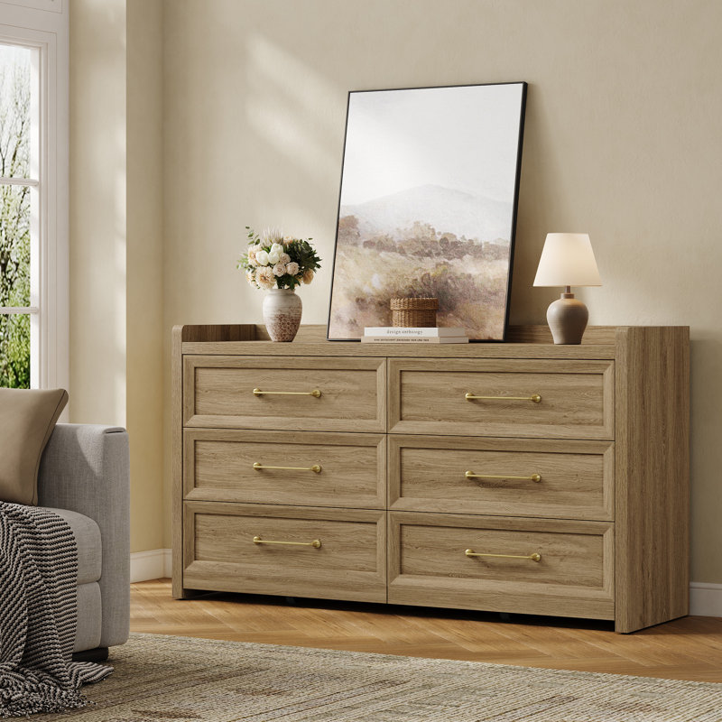 Commode moderne à 56 tiroirs l 56,4 po, Chêne naturel