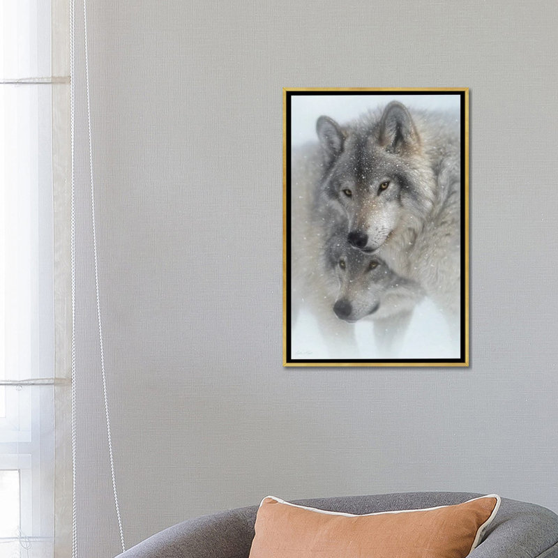 Wild Devotion - Gray Wolves, Gold Floater Framed Canvas, 26" H x 18" W x 1.5" D