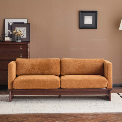 Square Arm Modern 3 Seater Boucle Sofa Upholstered Couch With Solid Wood Base