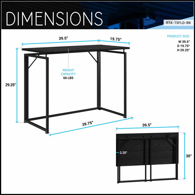Bureau pliable Techni Mobile, conception compacte pour les petites pièces et rangement facile