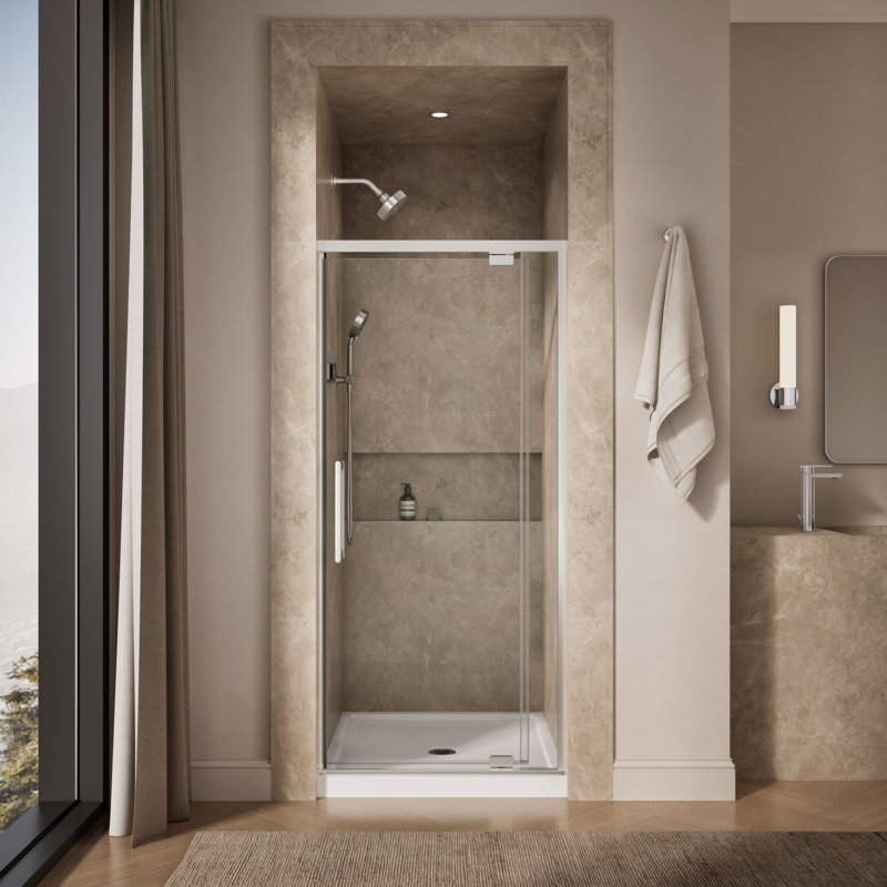 Statement76" H Pivot Shower Door With 5/16"-Thick Glass, Silver