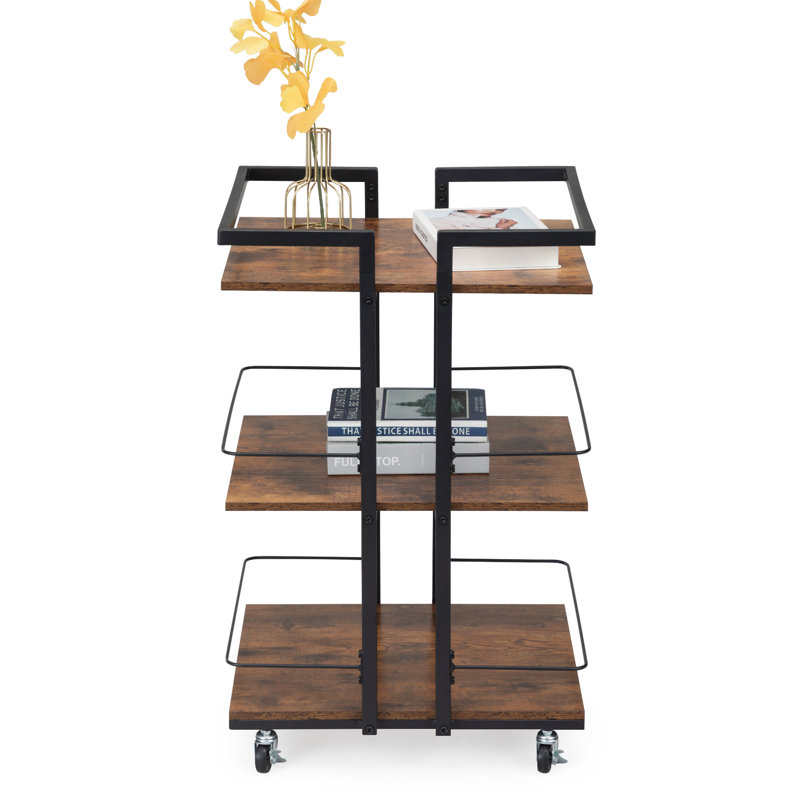 Burnt Wood Pattern Multi-Tier Salon Cart with Universal Wheels, Suitable for Hairdressing