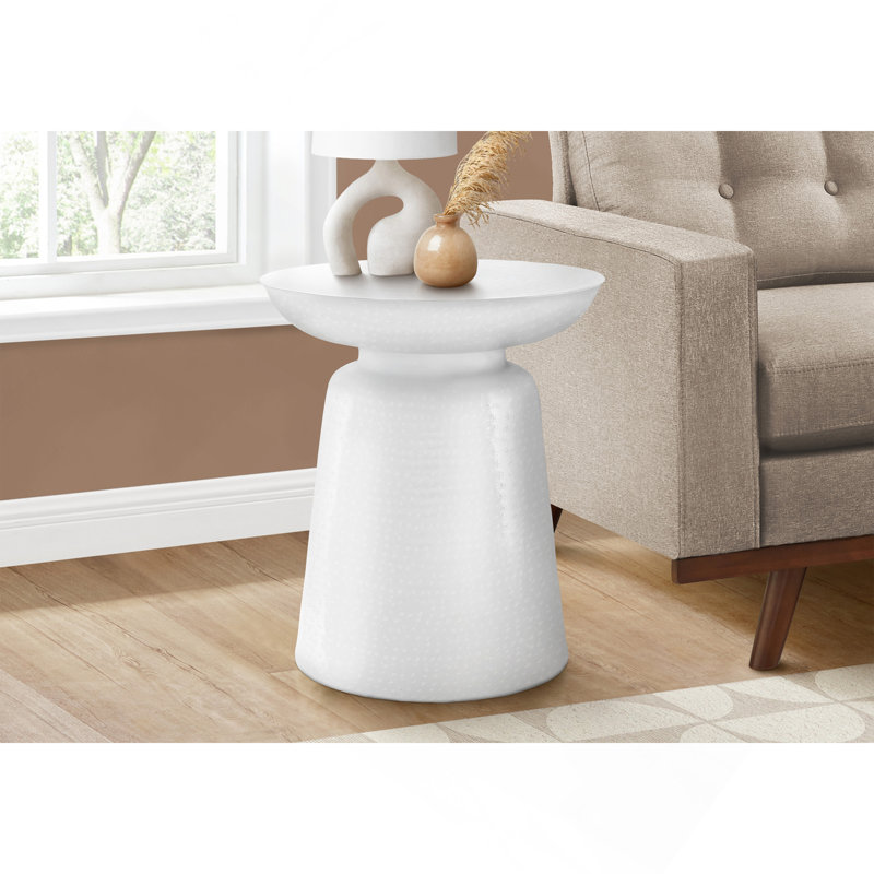 Table d'appoint, tambour, côté, bout, table de chevet, lampe, salon, chambre à coucher, métal, contemporain, moderne, Blanc