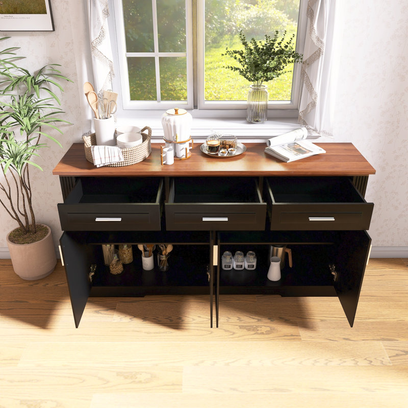Buffet Farmhouse avec 4 portes et 3 tiroirs, Black