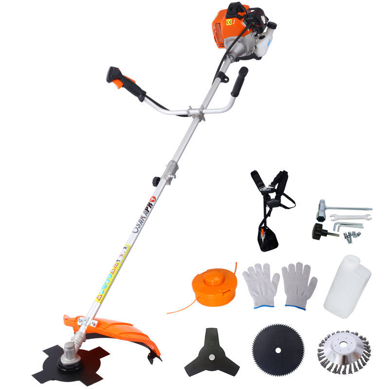 52cc 6-in-1 Gas Powered Weed Wacker, 18" String Trimmer & 10" Brush Cutter With 8" Attachment Heads, Rubber Handle & Shoulder Strap, Epa Compliant