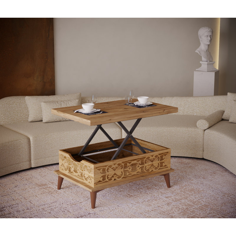 Lift Top Extendable Frame Coffee Table with Storage, Brown