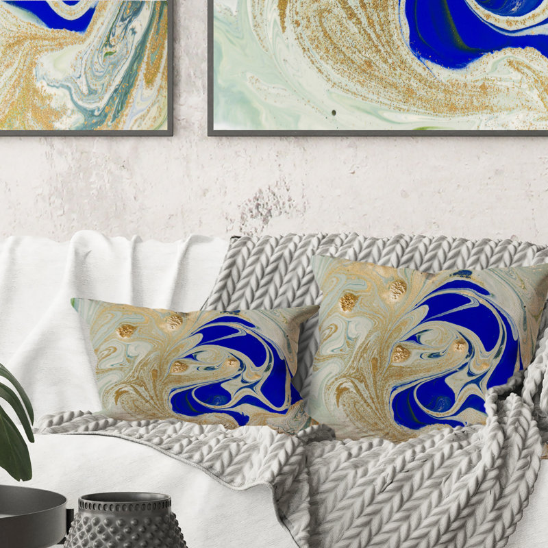 Coussin décoratif imprimé liquide en bleu et vert - Modern Art