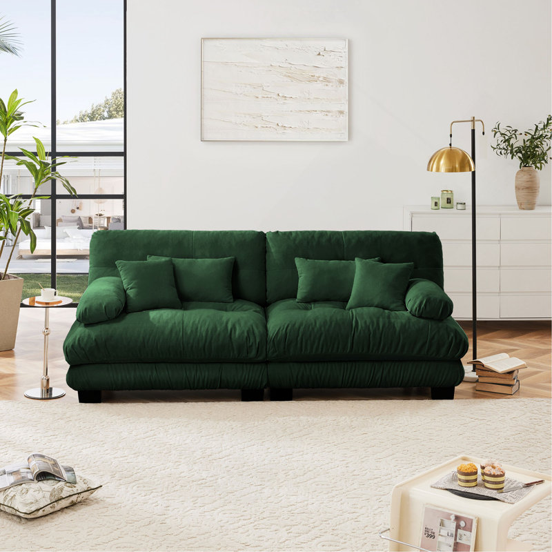 Canapé Cloud 2 places pour le salon, canapé 2 places en chenille avec 2 coussins lombaires et 2 coussins décoratifs, Vert
