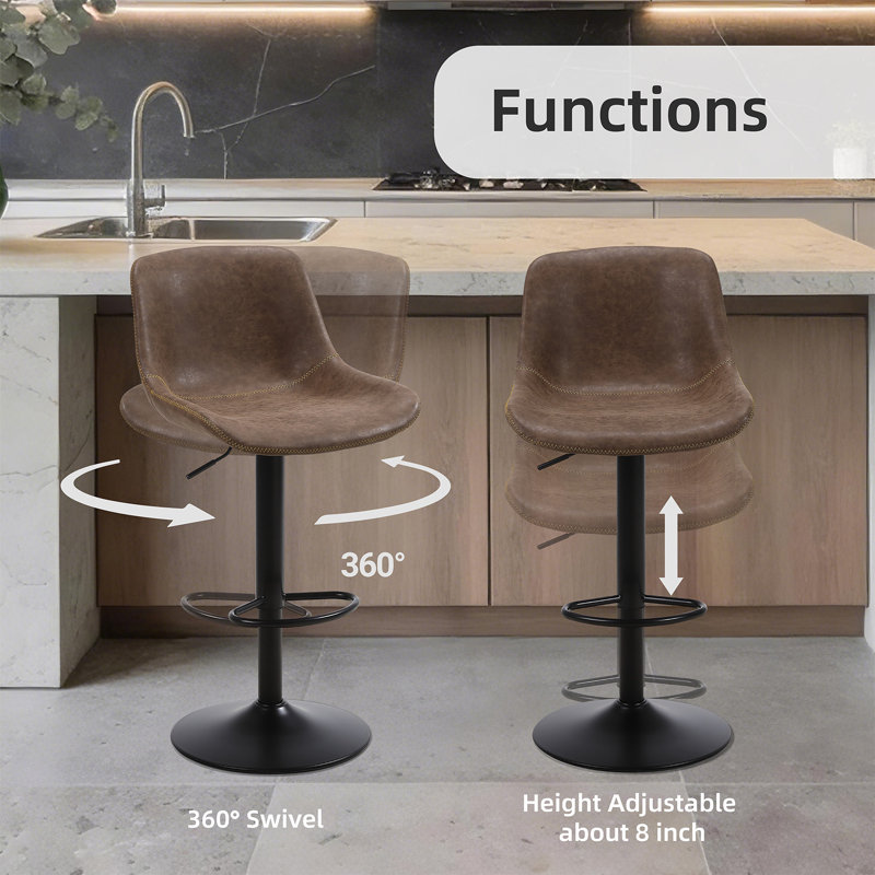 Jeninne Swivel Adjustable Height Bar Stool, Brown, 4