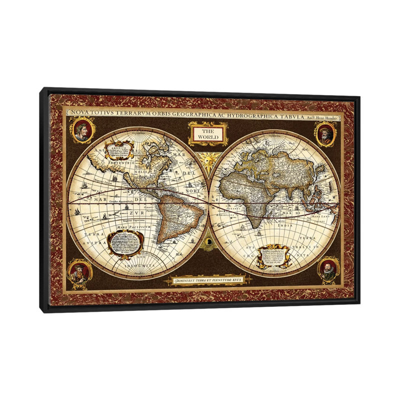 Carte du monde décorative par Vision Studio - impression sur toile tendue, H 18 po x l 26 po x P 1,5 po, Pas de tapis