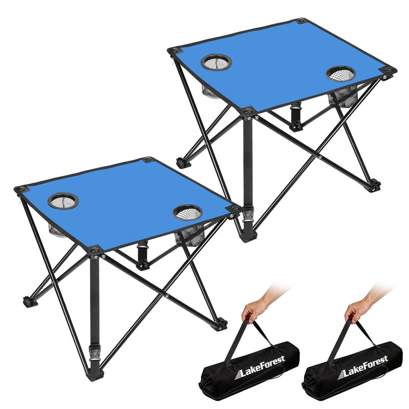 Table de pique-nique pliable 18,5 x 18,5 x 14,96 po avec 2 porte-gobelets, Bleu