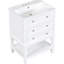 Meuble-lavabo moderne 24 po, lavabo en céramique, tiroir et tablette ouverte en bois massif blanc avec tiroir