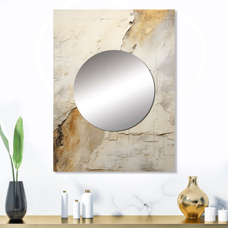 «Flux Earth Minimalist Fossils II - Abstract Collages Unique Wall Mirror Decor», grand miroir moderne, impression d'art en métal