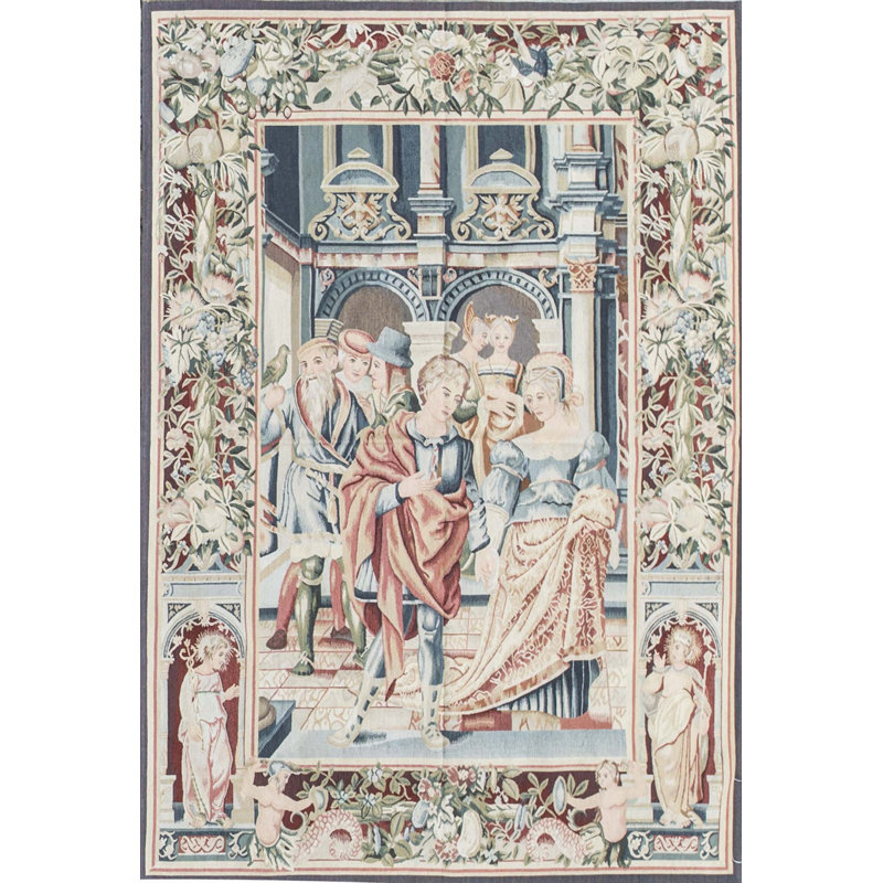 Tapis bleu et rouge noué à la main de haute qualité