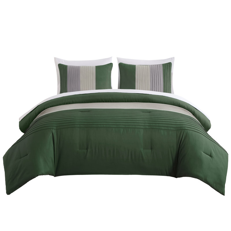 Briar Microfiber Bed in a Bag Comforter Set, Queen Comforter + 6 Additional Pieces, Forest Green/Gray/Cream