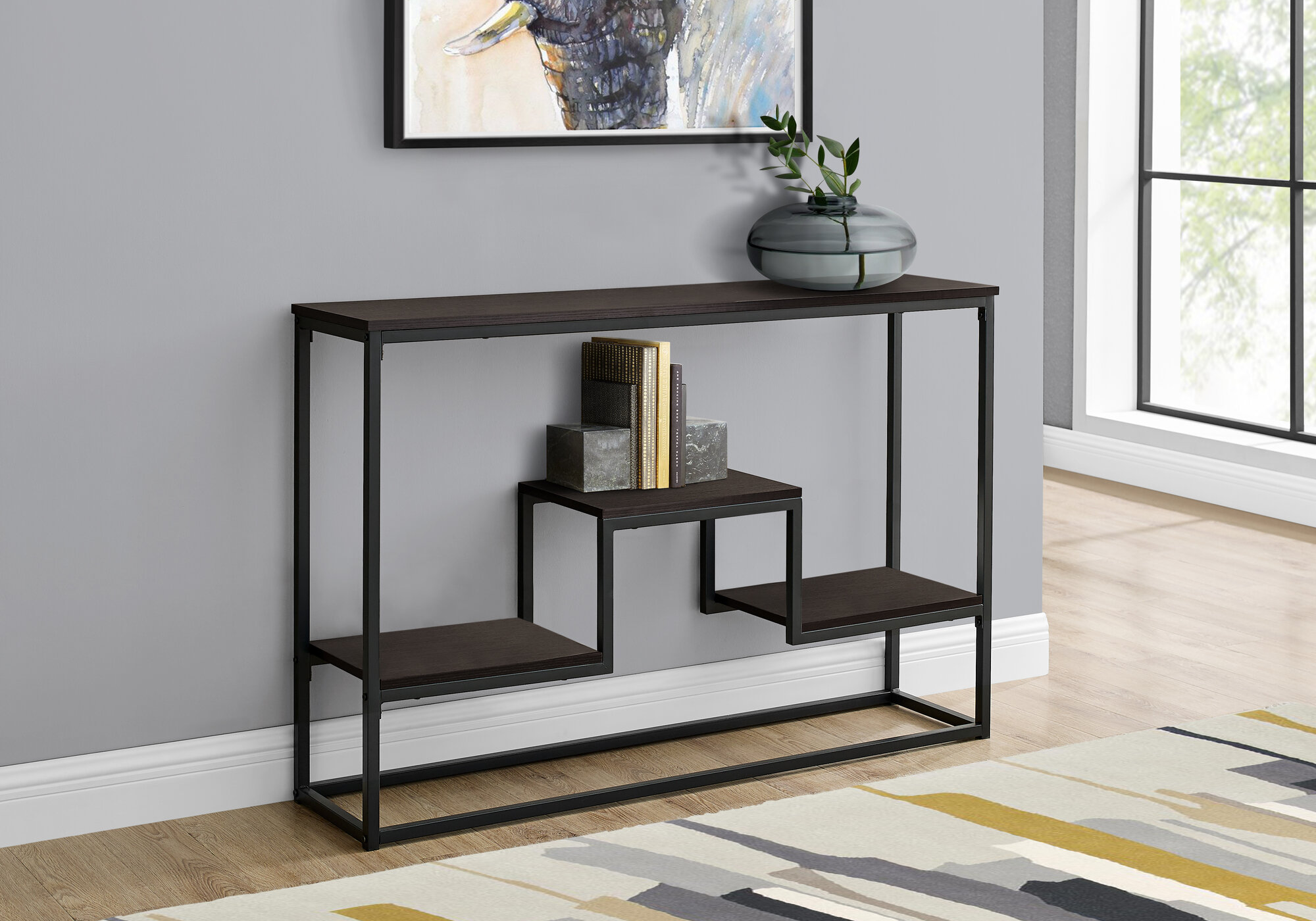 Accent Table, Console, Entryway, Narrow, Sofa, Living Room, Bedroom, Metal,  Laminate, Black