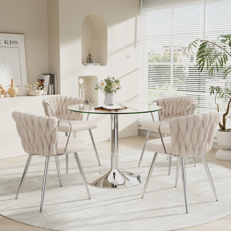 Ensemble de table de salle à manger Elegant, Beige, 5 pièces: table, 4 chaises, Silver