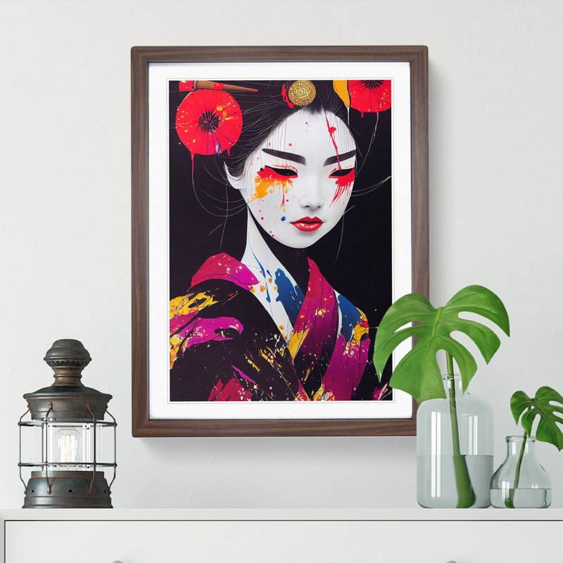 Geisha No.1 - Single Picture Frame Print, 46cm H x 34cm W x 2cm D, Walnut