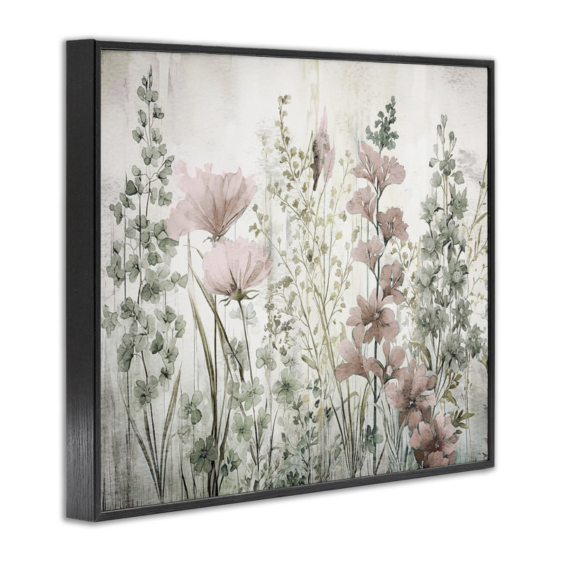 «Blush Wildflower Sprig», estampe numérique par Sasha, Giclée encadrée noir minuit, H 16 po x l 20 po