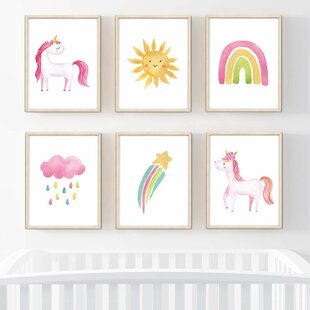 Unicorn Nursery Room Hanging Wall Art, Pink Purple Rainbow Graphic, Believe in Magic, Dream Big | Andaz Press
