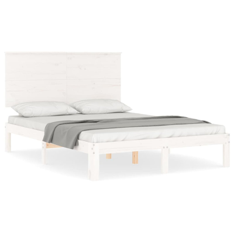Bed Frame with Headboard, White, European Double (140 x 200cm)