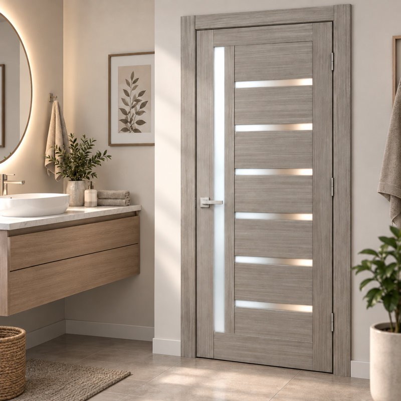 Porte-fenêtre massive Quadro 4088, couleur frêne gingembre, panneau simple, cadre, poignées, finitions, pour salle de bain ou chambre à coucher. Porte robuste de 45,7 cm x 243,8 cm (18 po x 96 po).