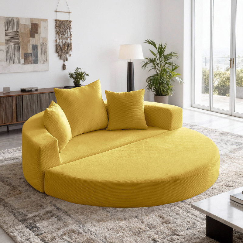Canapé convertible en velours côtelé Boneless, Jaune