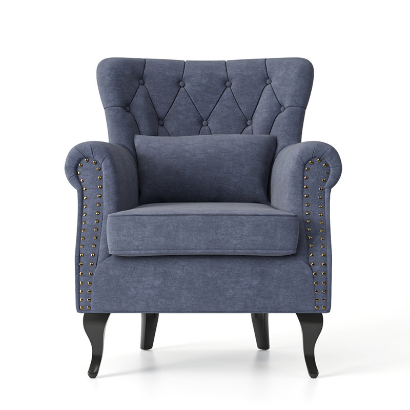 Boundary Bay Armchair: Luxe Fabric, Rolled Arms & Pillow Support, Grey