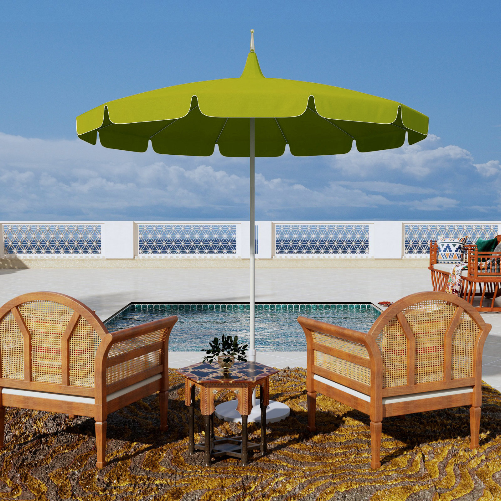 Nikolitsa 8.5' Sunbrella Pagoda Umbrella, Canvas Macaw Sunbrella® Canvas