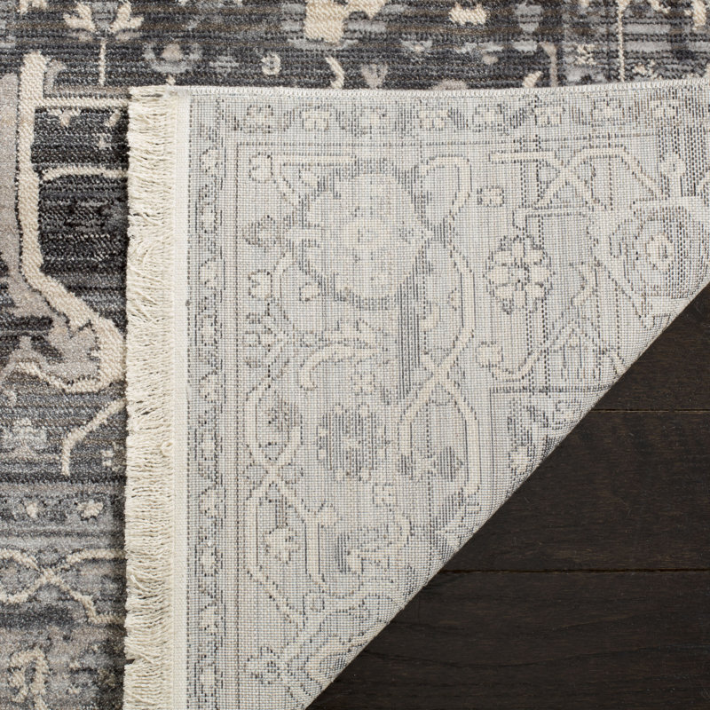 Gloversville Oriental Gray/Charcoal Area Rug, Rectangle 4' x 6'