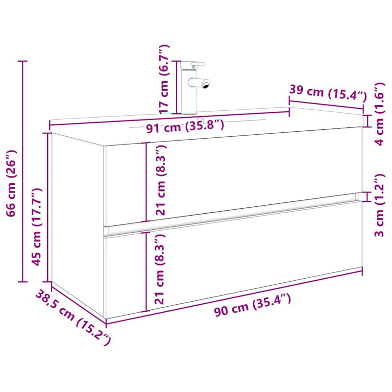 Bekki 90mm Single Bathroom Vanity with Integrated Ceramic Basin