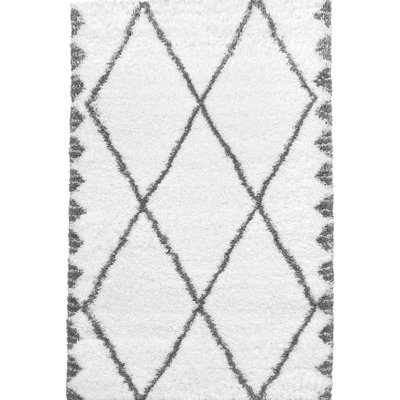 Tapis géométrique tissé à plat en polypropylène blanc / gris Savanna