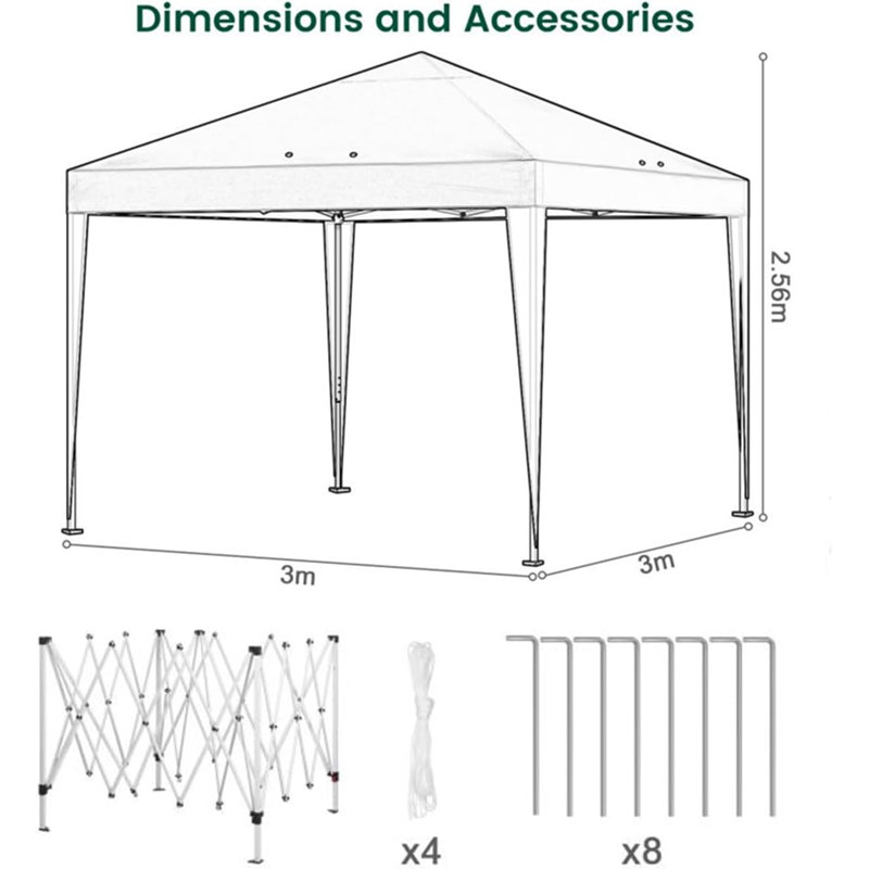 Bruge 3 x 3m Metal Party Tent, Green