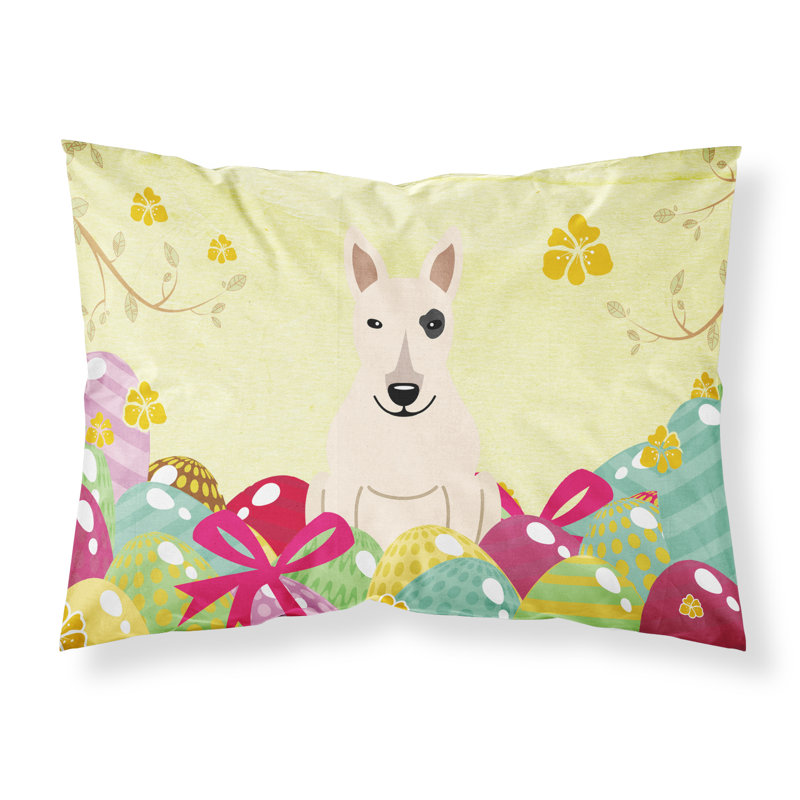 Taie d’oreiller œufs de pâques, Bull terrier blanc