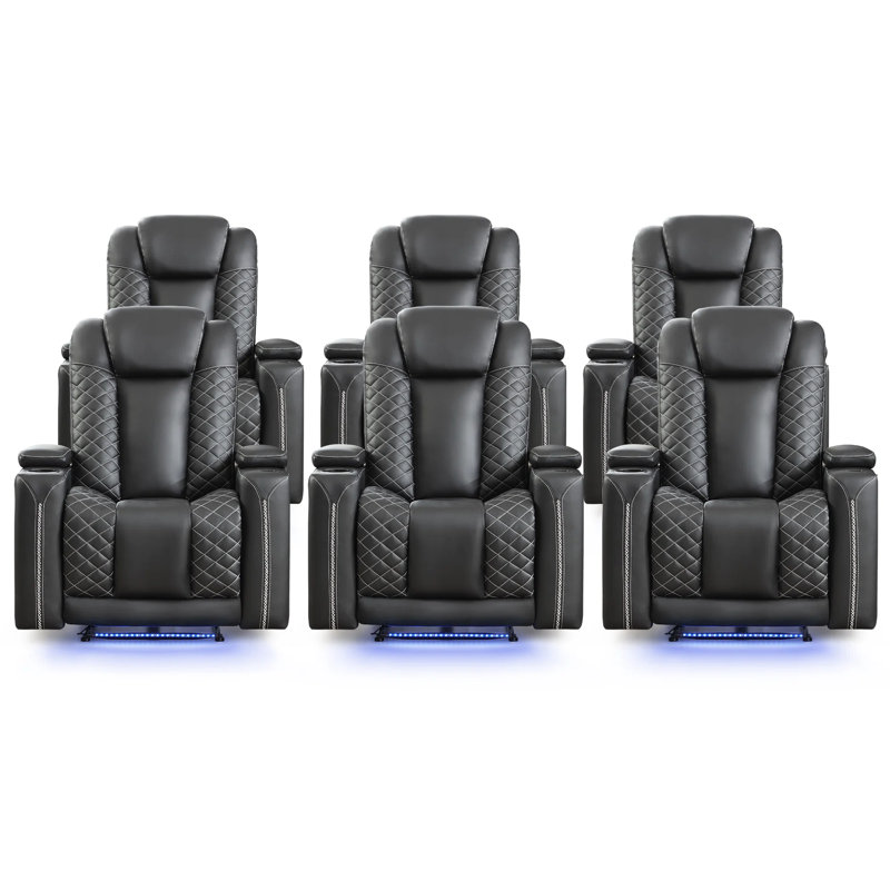 Siège de cinéma individuel inclinable électrique de luxe en similicuir d'une largeur de 35,4 po avec éclairage ambiant, Noir