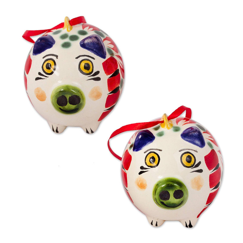 Figurine décorative à pendre en céramique Holiday Pigs