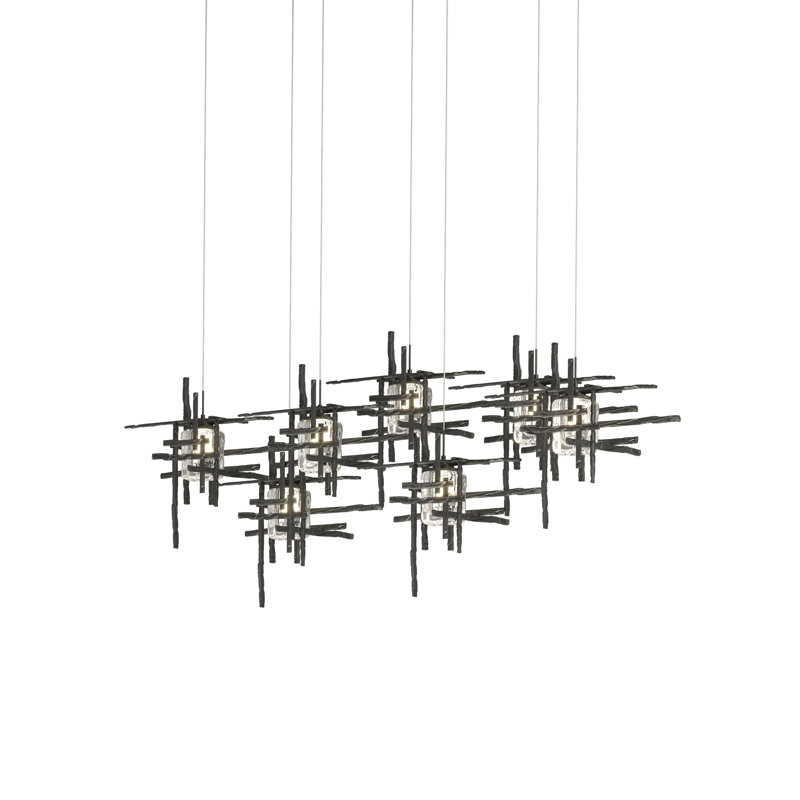 Tura 7-Light Glass Rectangular Pendant, Black, Seeded Clear, 30" - 130"