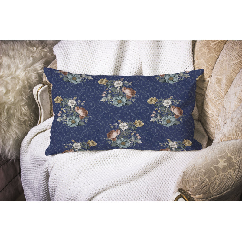 Flower and Knop  Rectangular Throw Pillow, Blue/Green