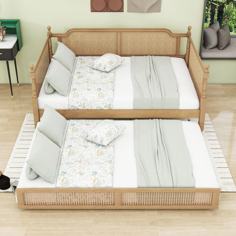 Rattan Daybed with Trundle and Slats, Full/Double, Antique Walnut