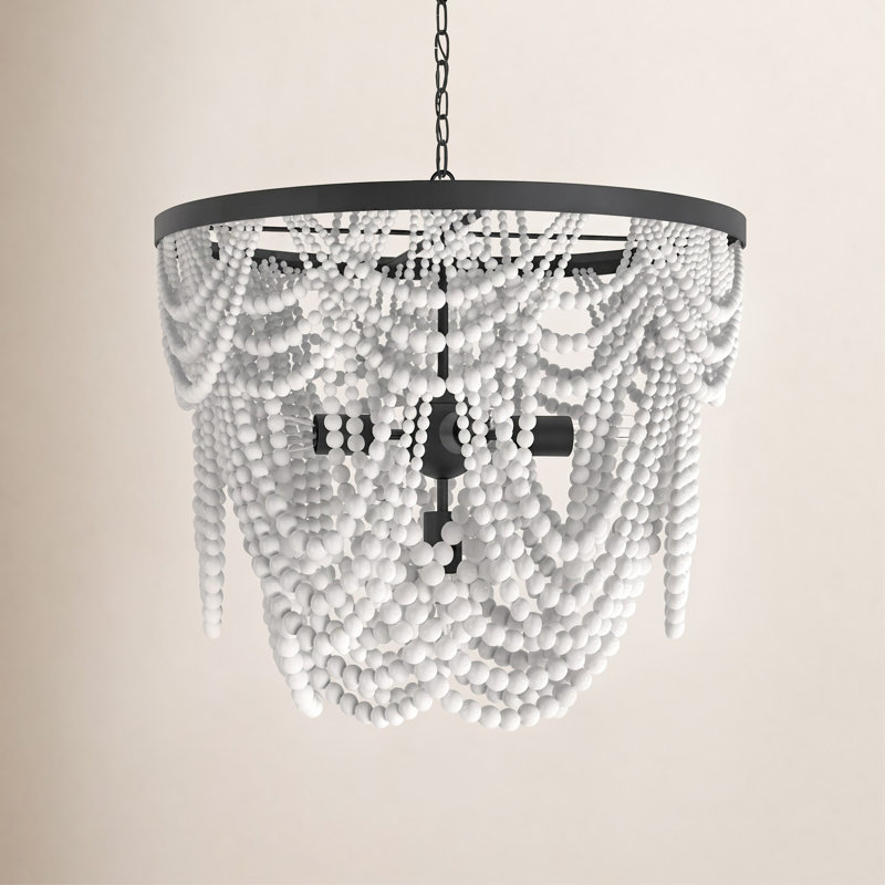 Clancey 5 - Light Unique / Statement Tiered Chandelier in White with Beaded Accents, White