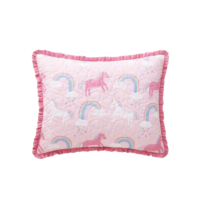 Pink Reversible Microfiber Twin Quilt Set with Unicorns