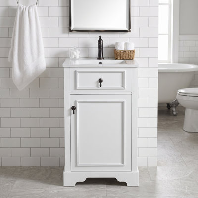 20" Single Sink Freestanding Bathroom Vanity in White with Ceramic Sink, Soft Close Door & Adjustable Shelf