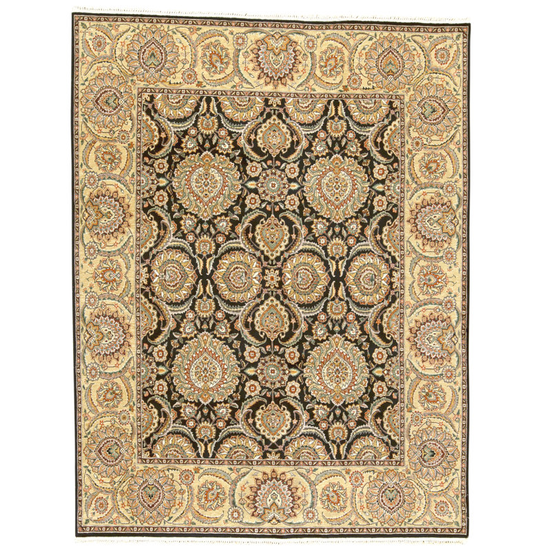 Hand Knotted Wool Area Rug in Black And Gold